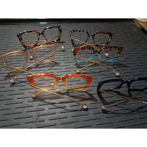 NIB 6 FUN Multi-color Large Square Frame faux Glasses Gold Earpiece with pearls